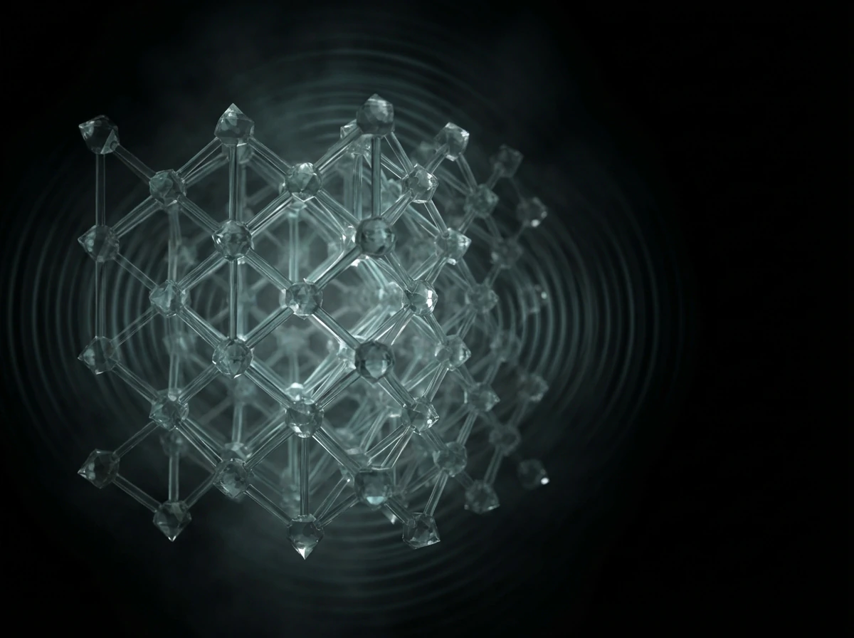 Abstract quantum lattice structure with teal-gray molecular bonds
